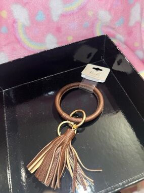 Brown Leather Tassel Keyring Bracelet - Women Accessories